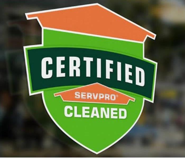 Certified: SERVPRO cleaned graphic on the window of a business